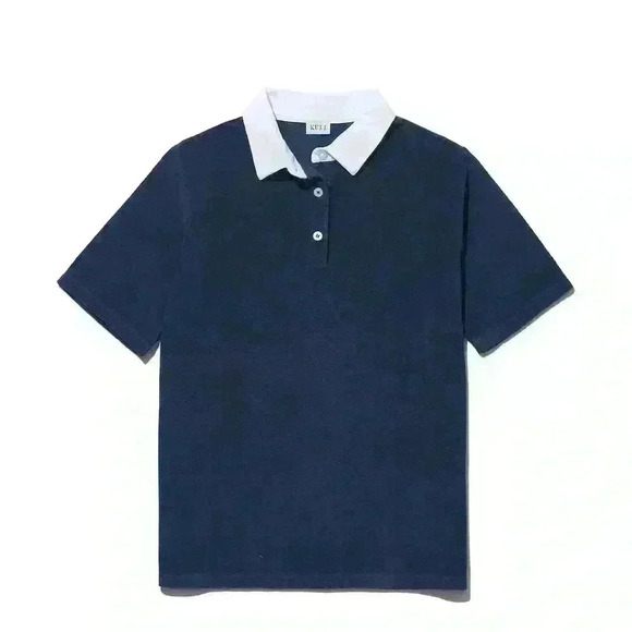 KULE Women’s Terry Polo in Navy - Picture 2 of 7